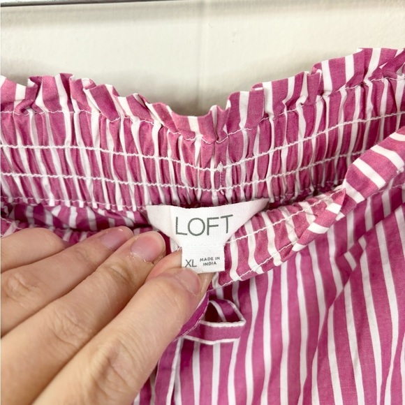 Loft cotton pink white stripe pull on drawstring shorts size XL - Picture 3 of 5